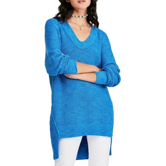 Free People Sunday V-Neck Sweater Cerulean Blue OB910486 - Picture 1 of 11